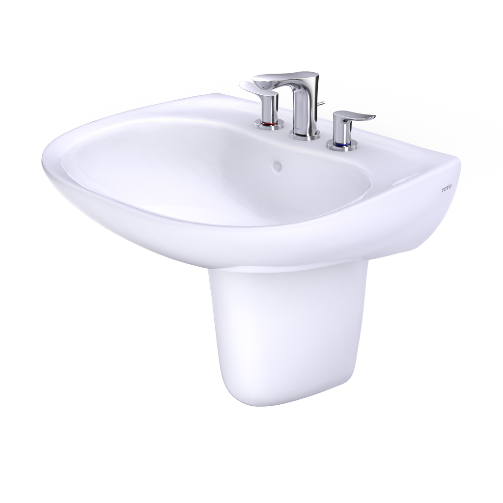 TOTO LHT242.8G#01 Prominence Oval Wall-Mount Bathroom Sink With Cefiontect And Shroud For 8 Inch Center Faucets - Cotton White