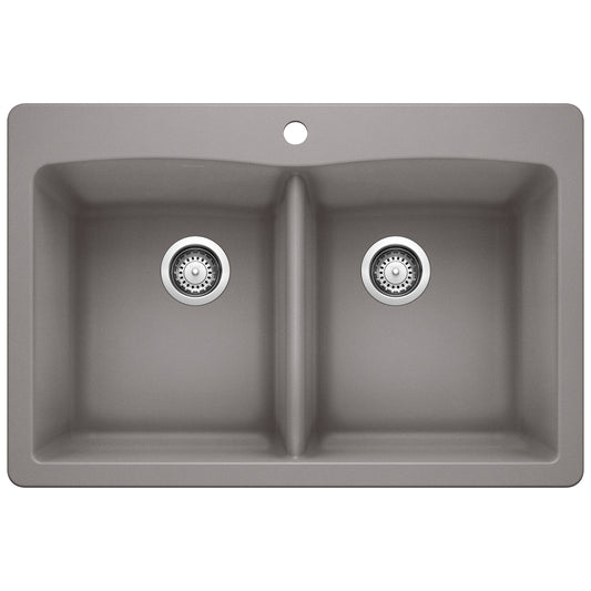 BLANCO 440219 Diamond Diamond SILGRANIT 33" 50/50 Double Bowl Dual Mount Kitchen Sink - Metallic Gray in Metallic Gray