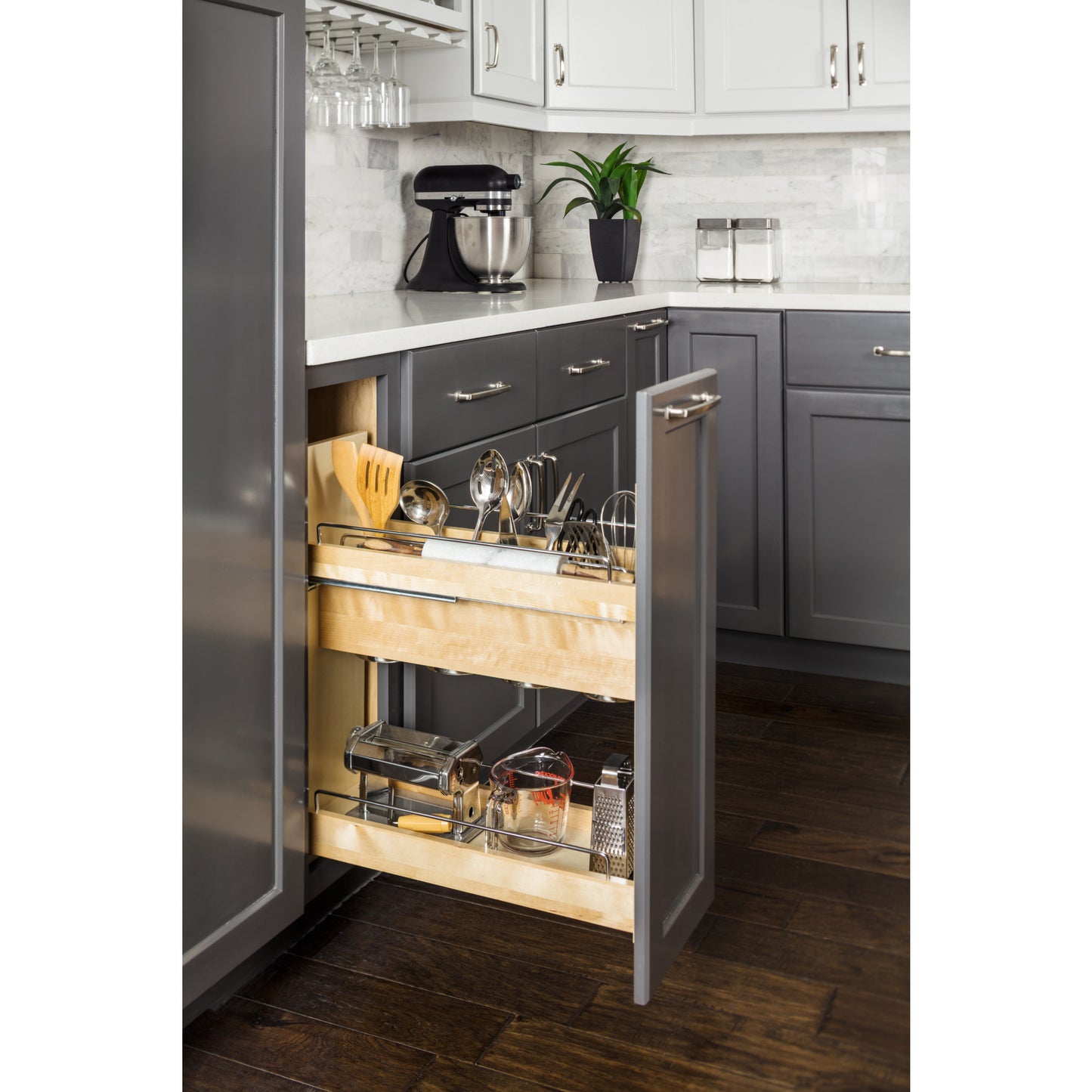 HARDWARE RESOURCES UBPO-5SC 5" "No Wiggle" Utensil Bin Soft-close Base Cabinet Pullout - UV Coated