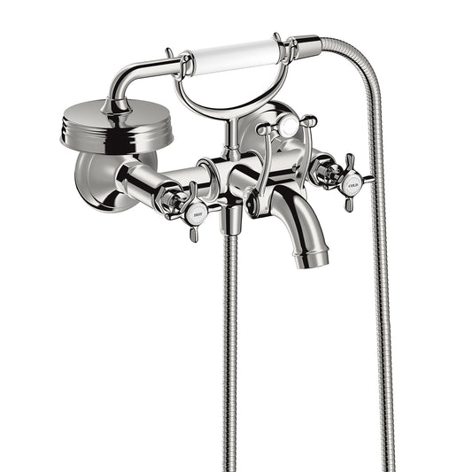 AXOR 16561001 Montreux 2-Handle Wall-Mounted Tub Filler with Cross Handles and 1.8 GPM Handshower - Chrome