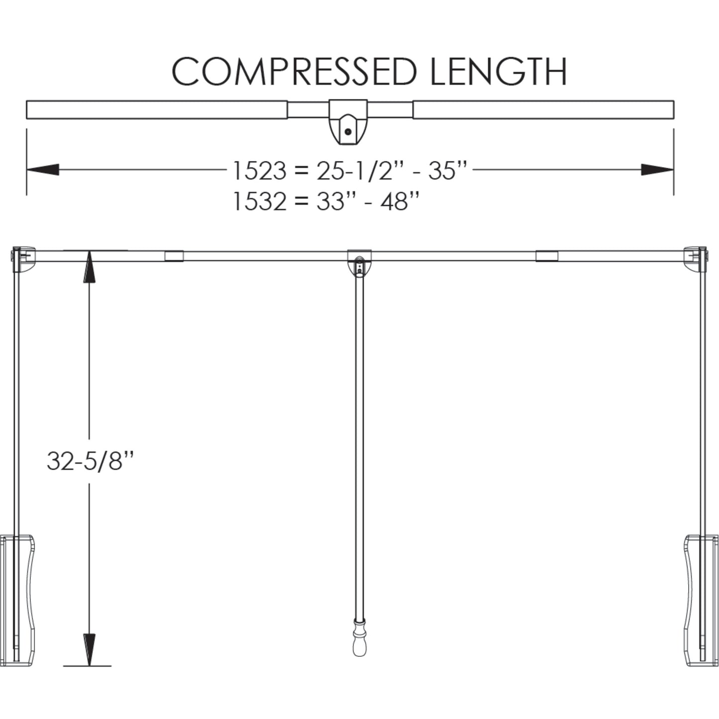 HARDWARE RESOURCES 1523 Chrome Expandable Wardrobe Lift for 25-1/2" - 35" Openings - Chrome