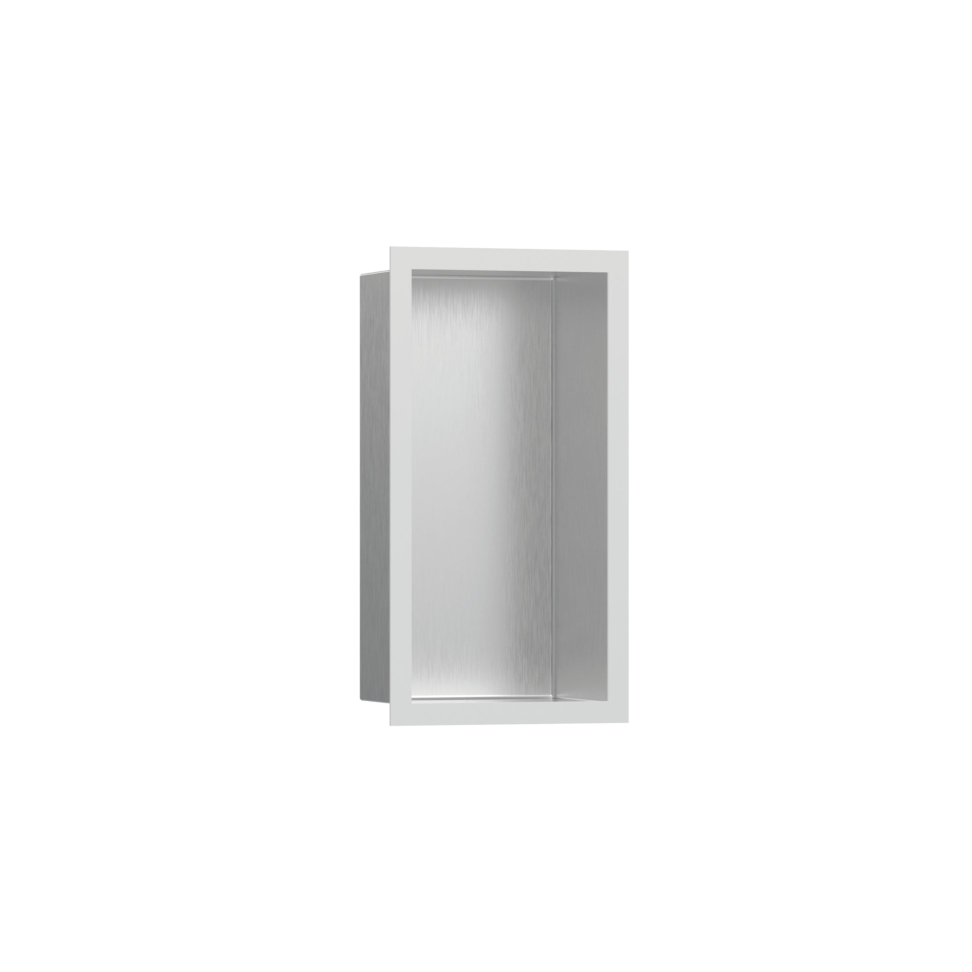 HANSGROHE 56094700 XtraStoris Individual Wall Niche Brushed Stainless Steel with Design Frame 12"x 6"x 4"  in Matte White