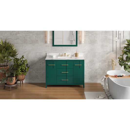 JEFFREY ALEXANDER VKITKAT48GNCQR 48" Forest Green Katara Vanity, Calacatta Vienna Quartz Vanity Top, undermount rectangle bowl , Green