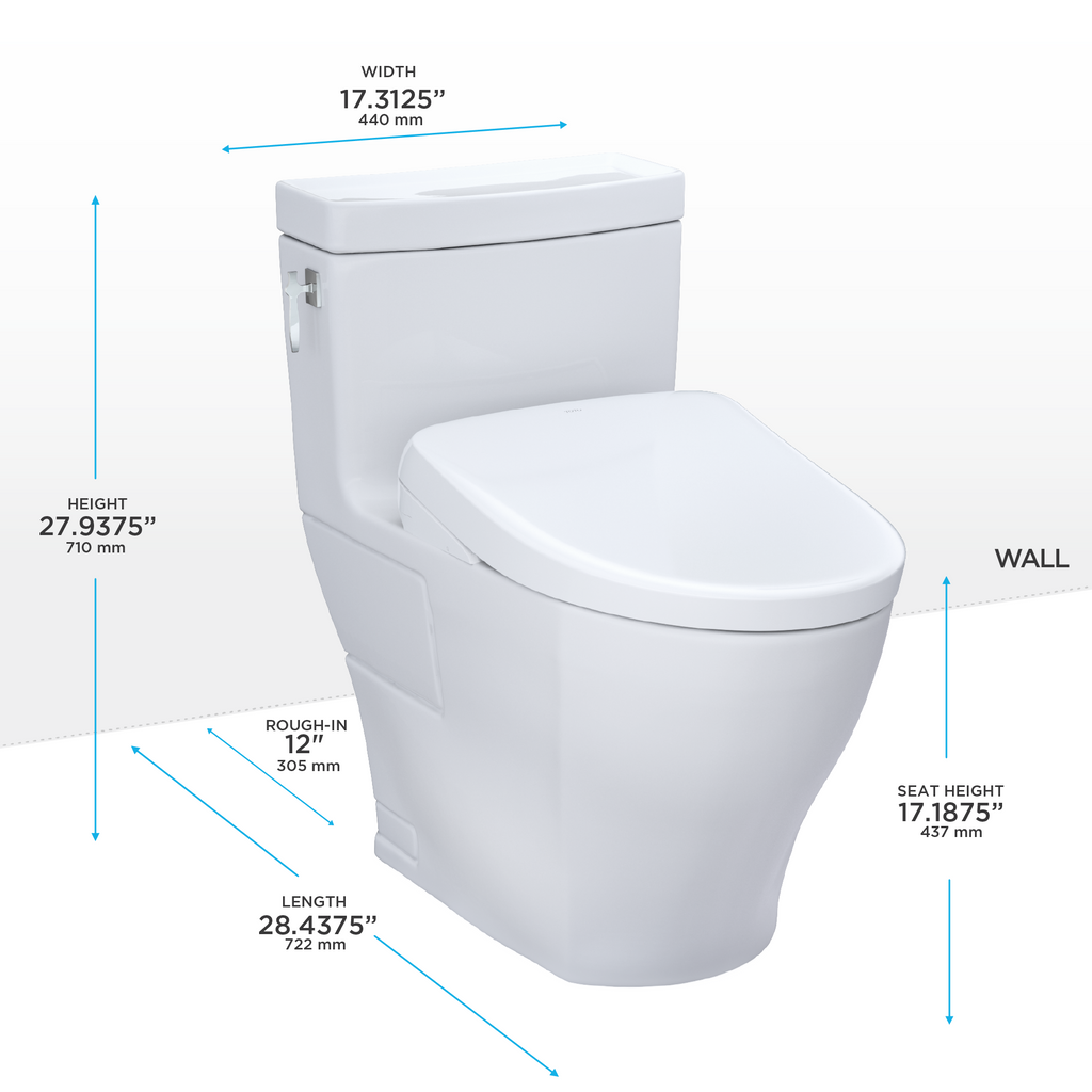 TOTO MW6264726CEFGA#01 Washlet+ Aimes One-Piece Elongated 1.28 Gpf Toilet With Auto Flush S7 Contemporary Bidet Seat - Cotton White