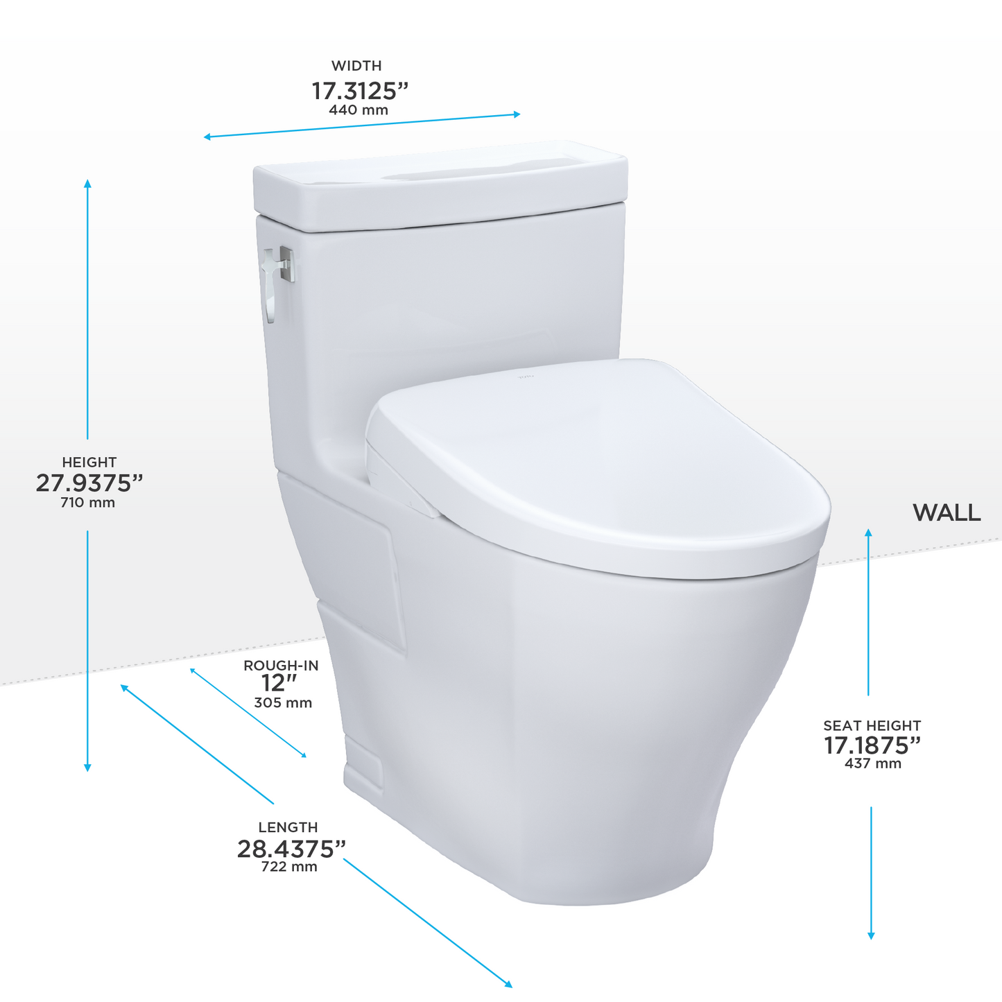 TOTO MW6264726CEFGA#01 WASHLET+ Aimes One-Piece Elongated 1.28 GPF Toilet with Auto Flush S7 Contemporary Bidet Seat , Cotton White