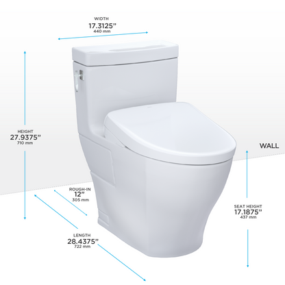TOTO MW6264736CEFG#01 Washlet+ Aimes One-Piece Elongated 1.28 Gpf Toilet And Contemporary Washlet S7A Contemporary Bidet Seat - Cotton White