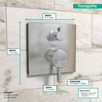 HANSGROHE 15862001 Ecostat Pressure Balance Trim Square with Diverter - Chrome