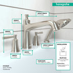 HANSGROHE 04777820 Joleena 4-Hole Roman Tub Set Trim with 1.75 GPM Handshower - Brushed Nickel