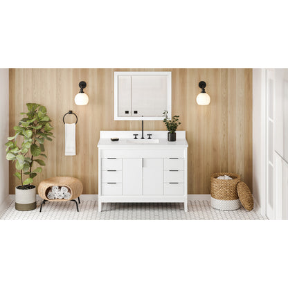 JEFFREY ALEXANDER VKITTHE48WHWQR 48" White Theodora Vanity, White Quartz Vanity Top, undermount rectangle bowl - White