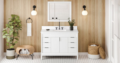 JEFFREY ALEXANDER VKITTHE48WHWQR 48" White Theodora Vanity, White Quartz Vanity Top, undermount rectangle bowl - White