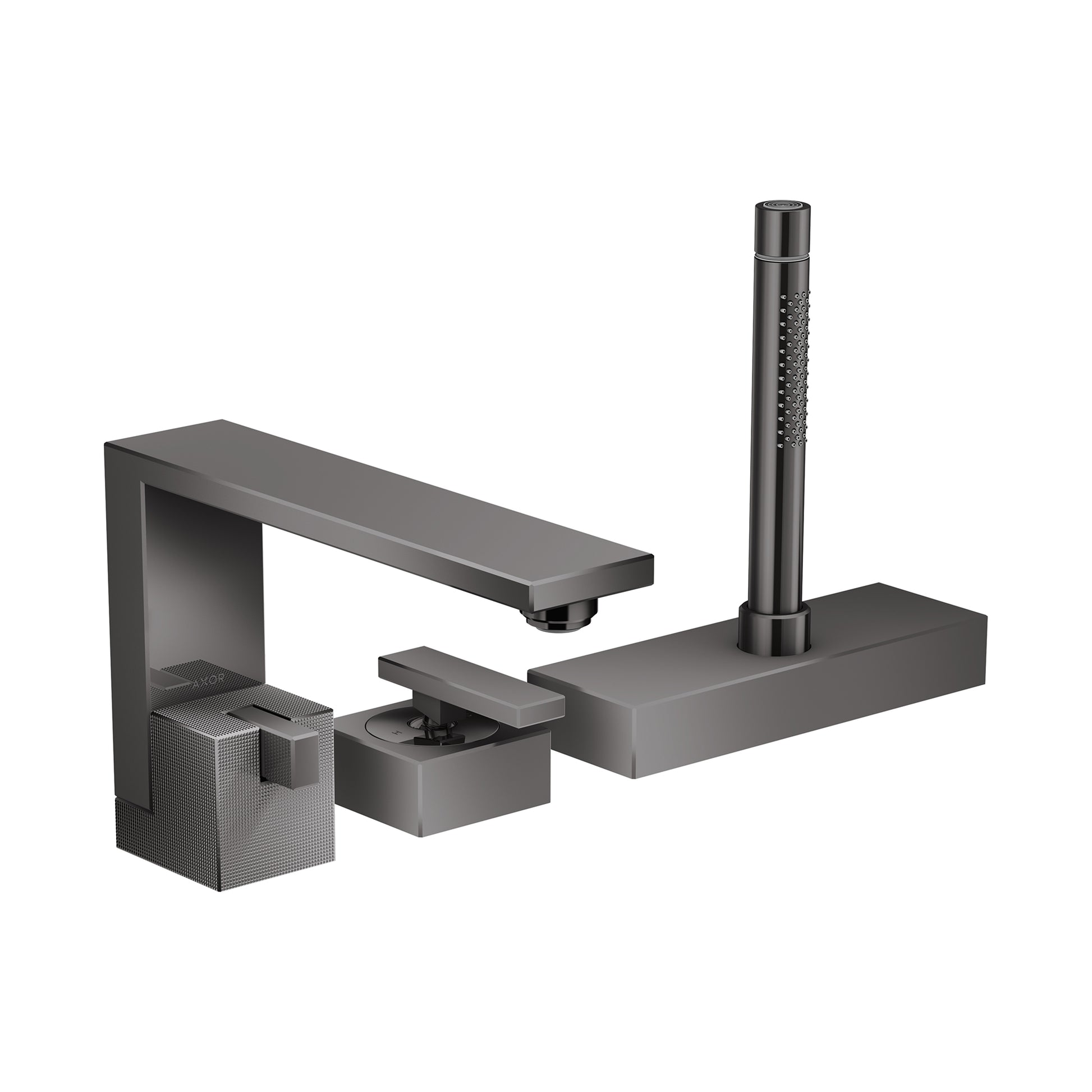 AXOR Edge 3-Hole Roman Tub Set Trim with 1.75 GPM Handshower - Diamond Cut in Polished Black Chrome