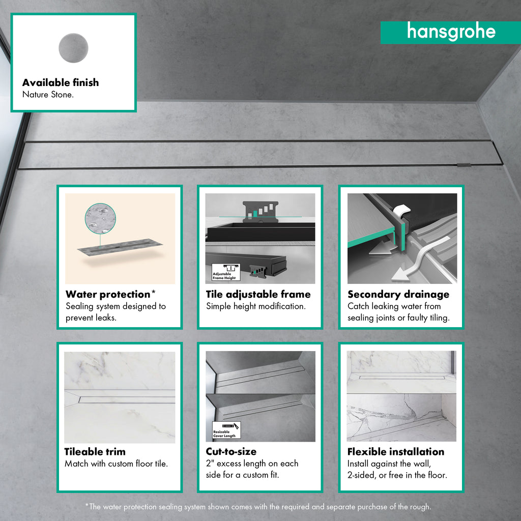 HANSGROHE 56032001 RainDrain Rock Trim Flex 35 1/4" Cut to Size and Tileable - Nature Stone