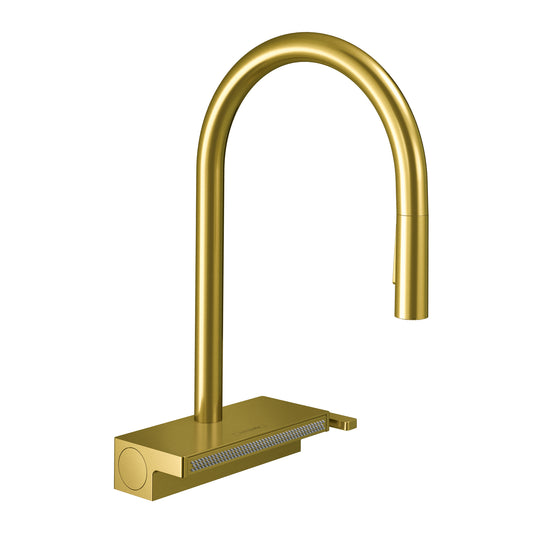 HANSGROHE 73837251 Aquno Select HighArc Kitchen Faucet, 3-Spray Pull-Down, 1.75 GPM in Brushed Gold Optic