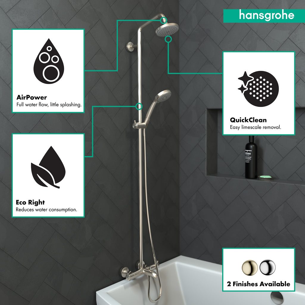 HANSGROHE 27143821 Croma Showerpipe 150 1-Jet with Tub Filler, 2.0 GPM - Brushed Nickel
