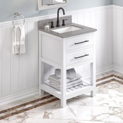 JEFFREY ALEXANDER VKITWAV24WHSGR 24" White Wavecrest Vanity, Steel Grey Cultured Marble Vanity Top, undermount rectangle bowl - White