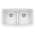 BLANCO 442199 Valea Valea SILGRANIT 32" 50/50 Double Bowl Undermount Kitchen Sink with Low Divide - White in White