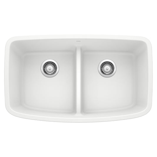 BLANCO 442199 Valea Valea SILGRANIT 32" 50/50 Double Bowl Undermount Kitchen Sink with Low Divide - White in White