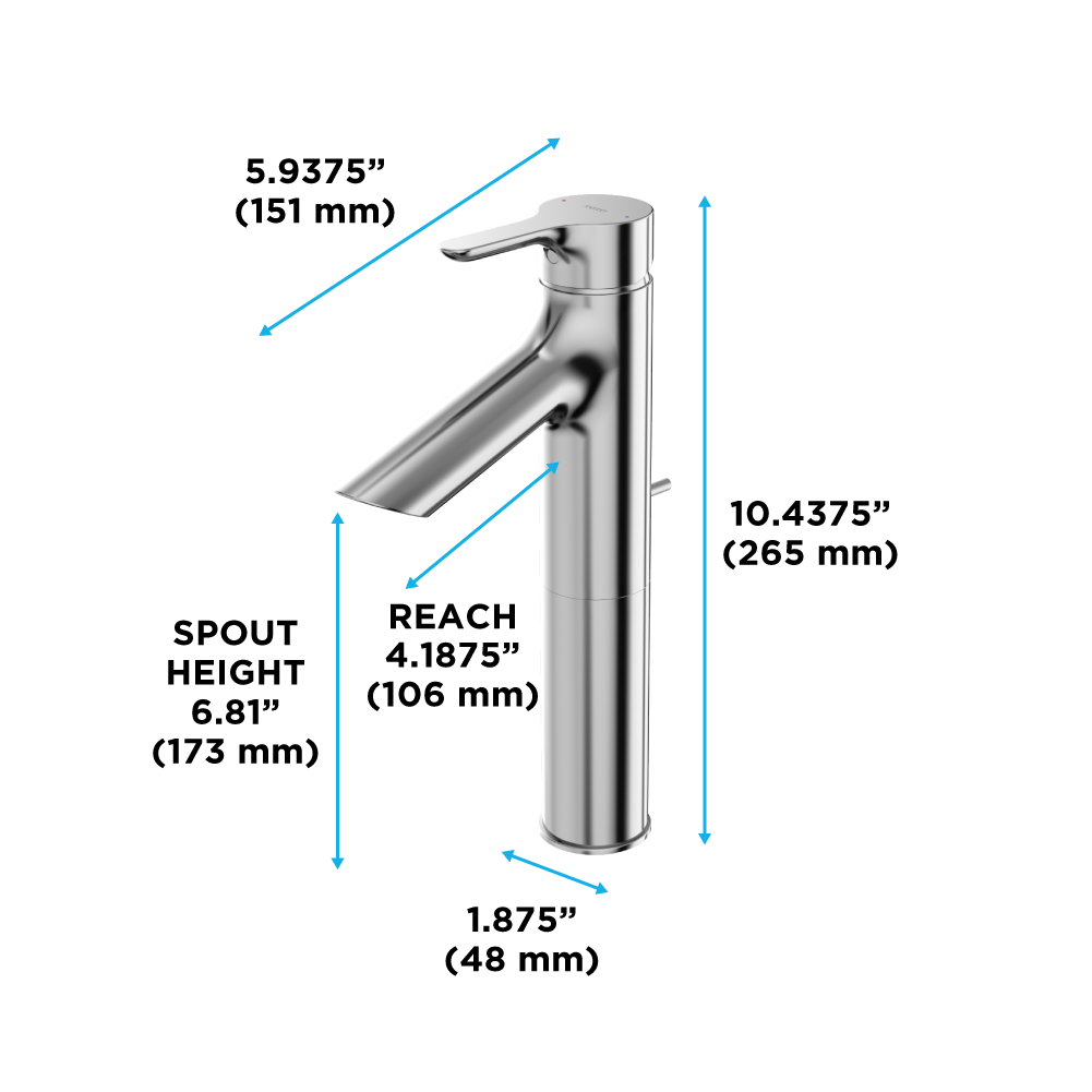 TOTO TLS01304U#CP Tls01304U#Cp Lb Series 1.2 Gpm Single Handle Bathroom Faucet For Semi-Vessel Sink With Drain Assembly - Polished Chrome