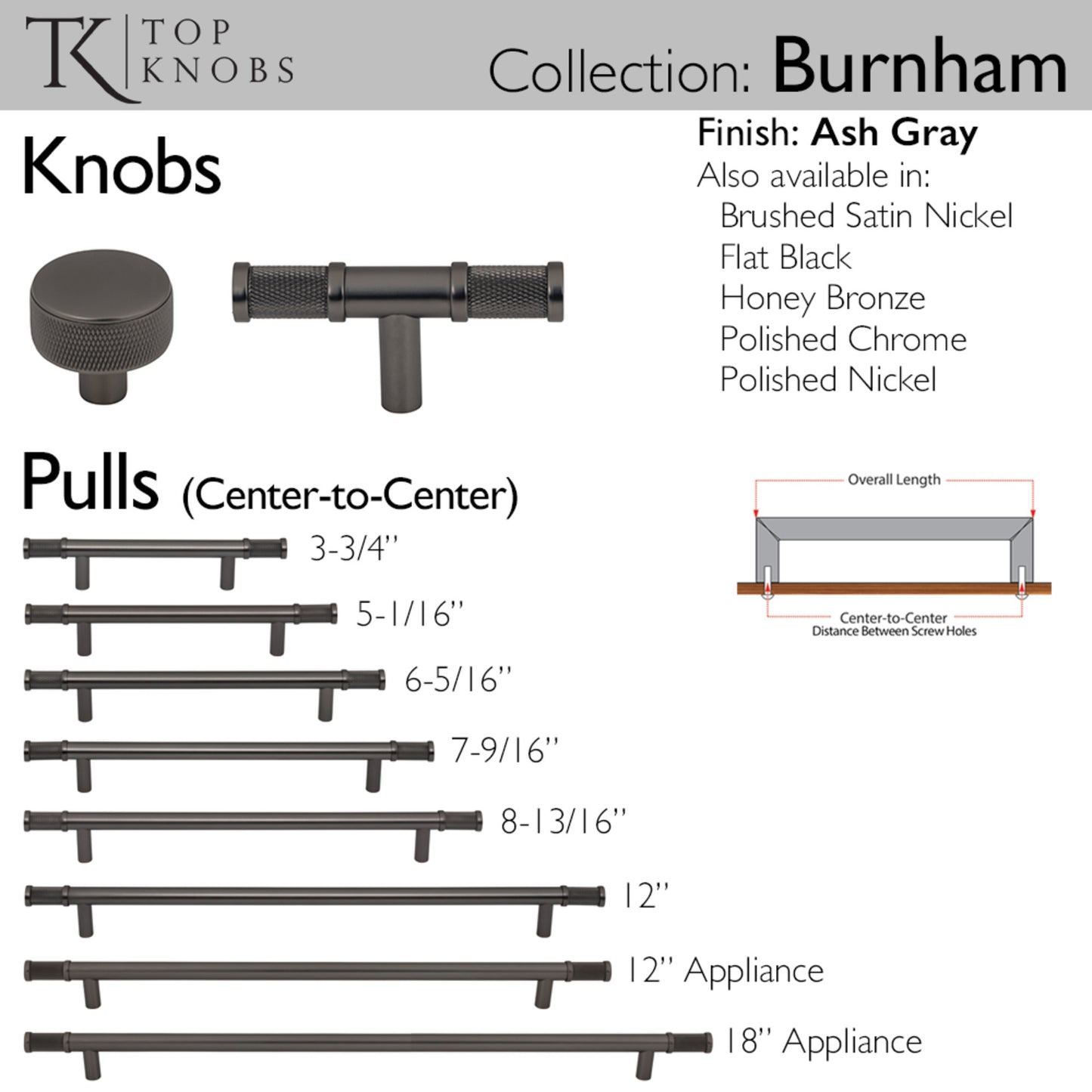 TOP KNOBS TK3239AG Burnham 18" Center to Center Bar Pull - Ash Gray