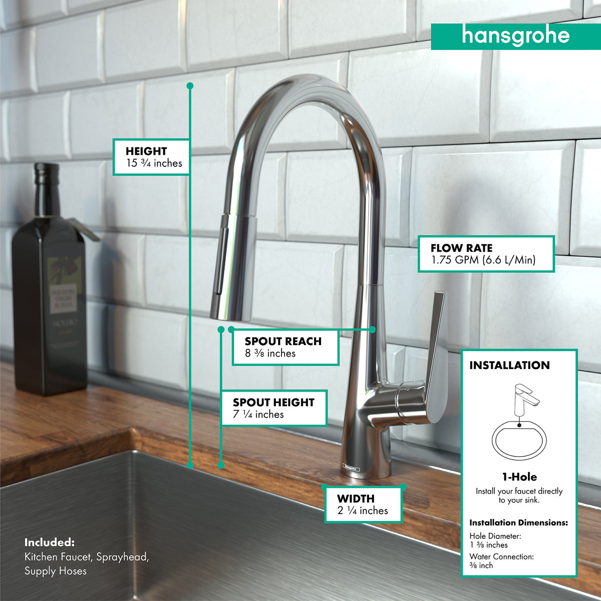 HANSGROHE 72813001 Talis S HighArc Kitchen Faucet, 2-Spray Pull-Down, 1.75 GPM - Chrome