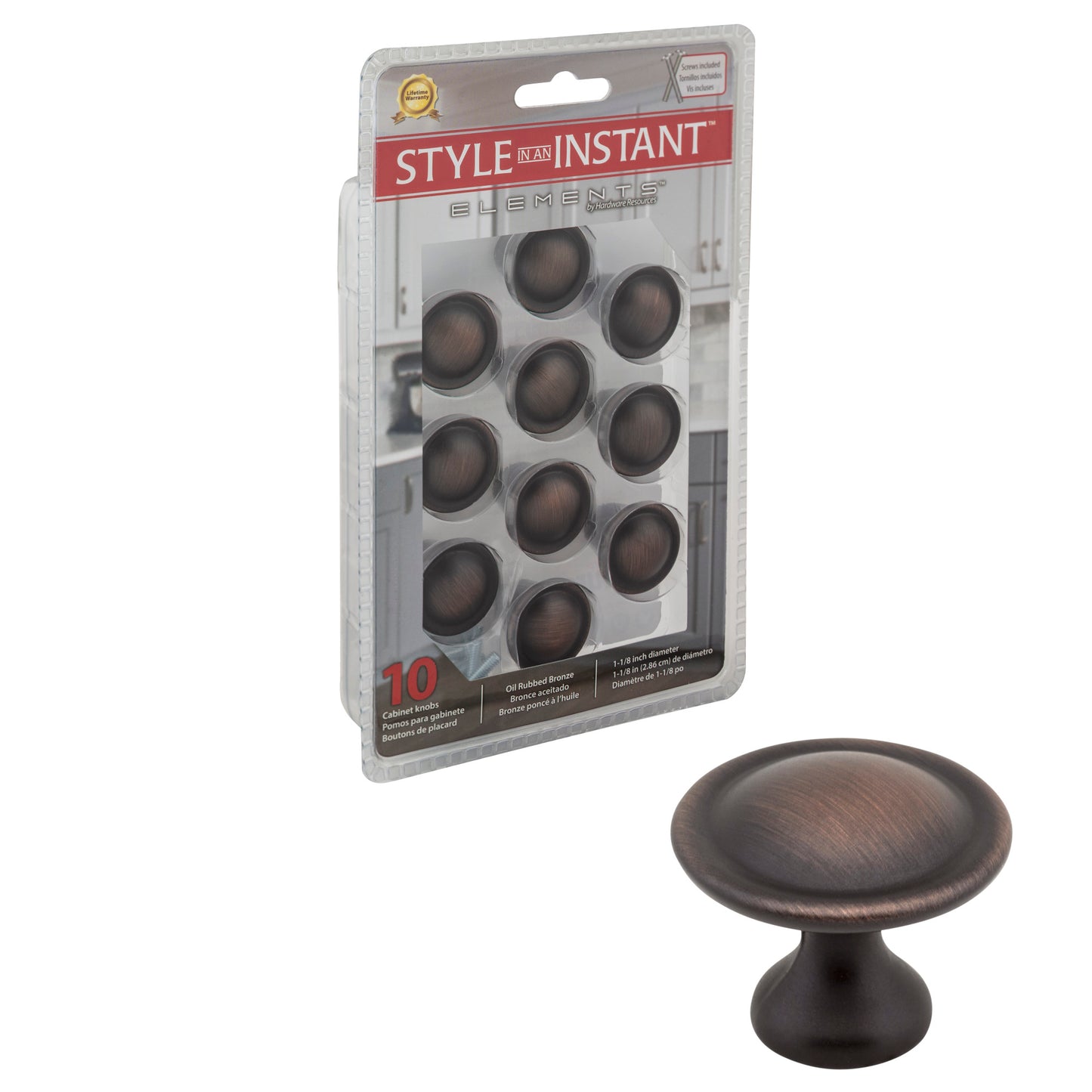 ELEMENTS 647DBAC-R Retail Pack Hardware 1-1/8" Diameter Mushroom Knob , Brushed Oil Rubbed Bronze