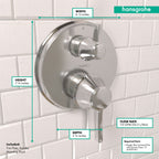 HANSGROHE 15753001 Ecostat Classic Thermostatic Trim with Volume Control and Diverter, Round - Chrome