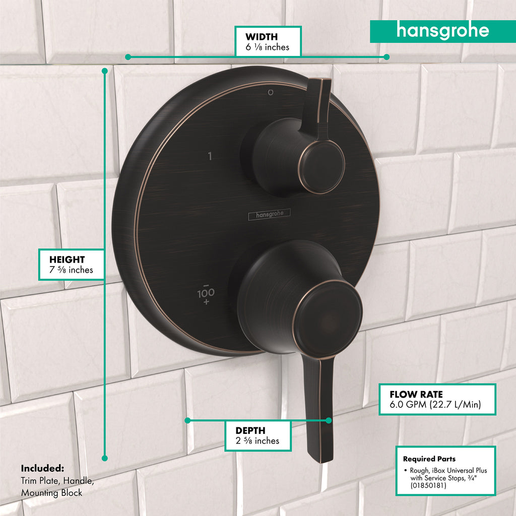 HANSGROHE 15752921 Ecostat Classic Thermostatic Trim with Volume Control, Round - Rubbed Bronze