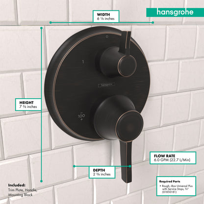 HANSGROHE 15752921 Ecostat Classic Thermostatic Trim with Volume Control, Round - Rubbed Bronze