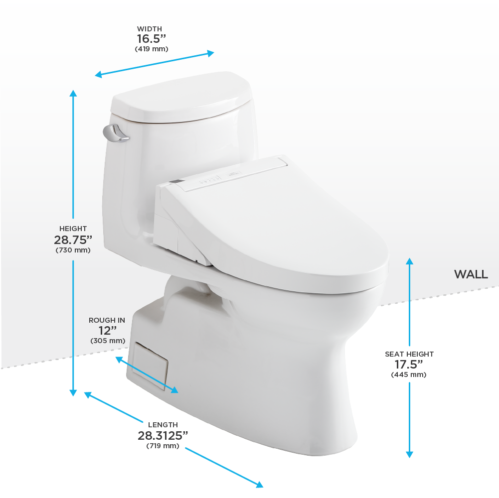 TOTO MW6143084CEFG#01 WASHLET+ Carlyle II One-Piece Elongated 1.28 GPF Toilet and WASHLET+ C5 Bidet Seat , Cotton White