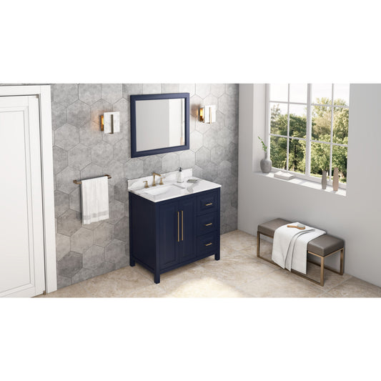 JEFFREY ALEXANDER VKITCAD36BLCQR 36" Hale Blue Cade Vanity, left offset, Calacatta Vienna Quartz Vanity Top, undermount rectangle bowl - Hale Blue