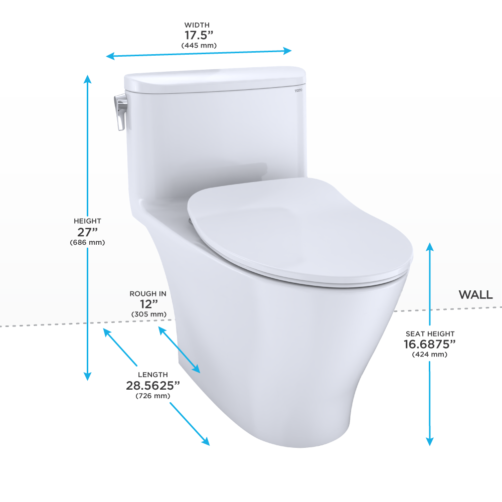 TOTO MS642234CEFG#01 Nexus One-Piece Elongated 1.28 GPF Universal Height Toilet with CEFIONTECT and SS234 SoftClose Seat , Cotton White