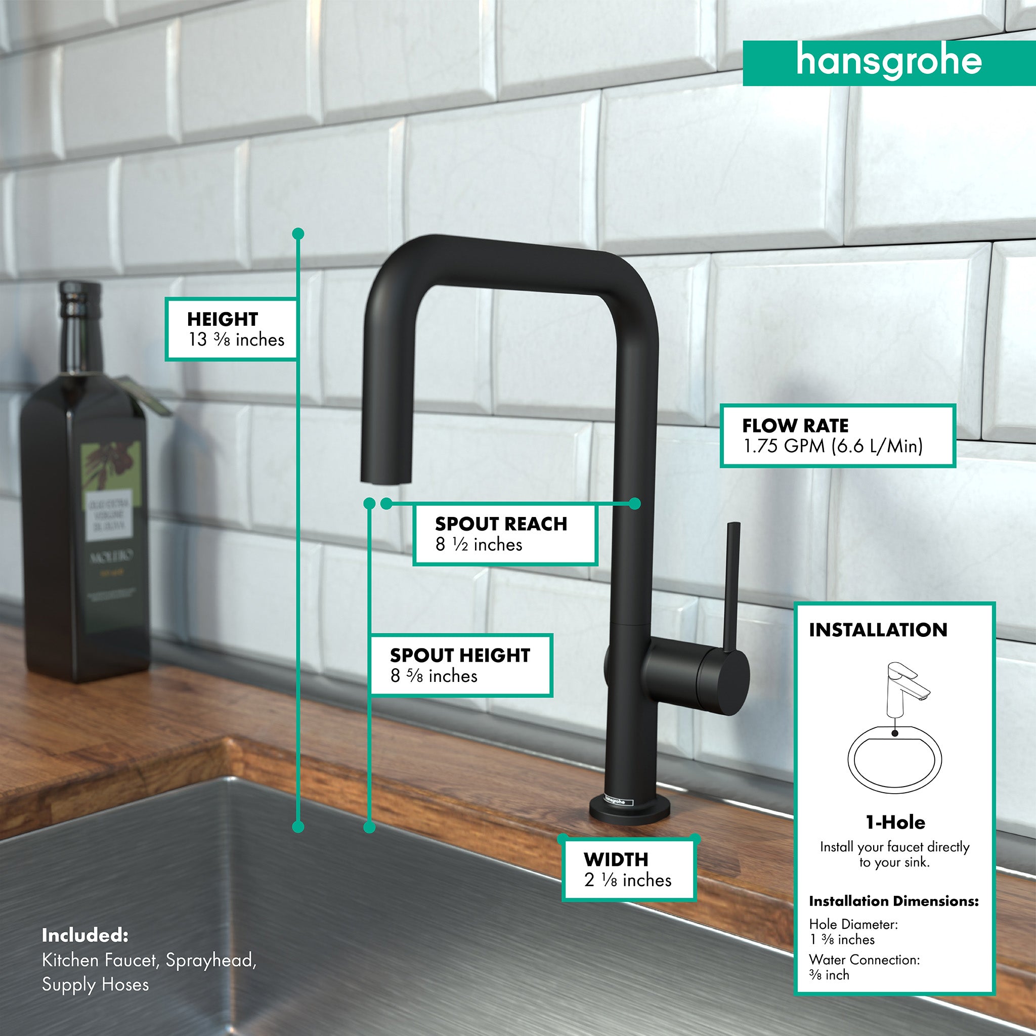 HANSGROHE 72858671 Talis N Kitchen Faucet, U-Style 1-Spray, 1.5 GPM - Matte Black