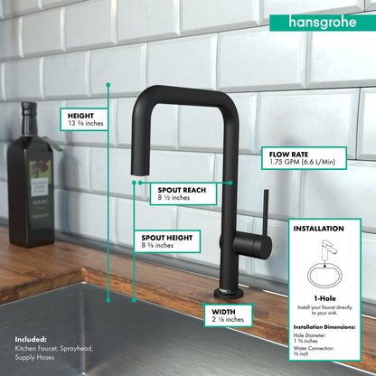 HANSGROHE 72858671 Talis N Kitchen Faucet, U-Style 1-Spray, 1.5 GPM - Matte Black