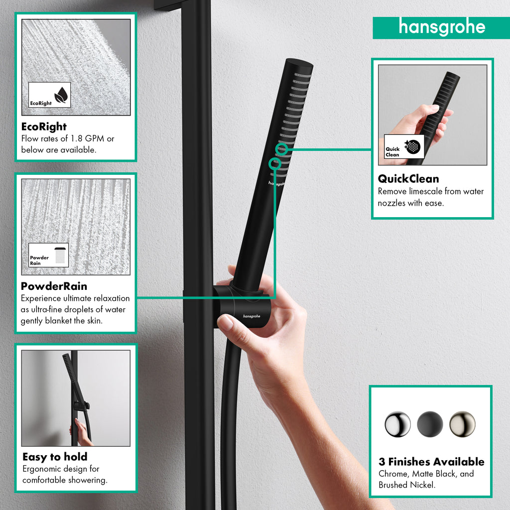 HANSGROHE 24373671 Pulsify S Wallbar Set 100 3-Jet 24", 1.75 GPM - Matte Black