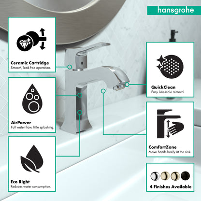 HANSGROHE 31075001 Metris C Single-Hole Faucet 100 with Pop-Up Drain, 1.2 GPM - Chrome