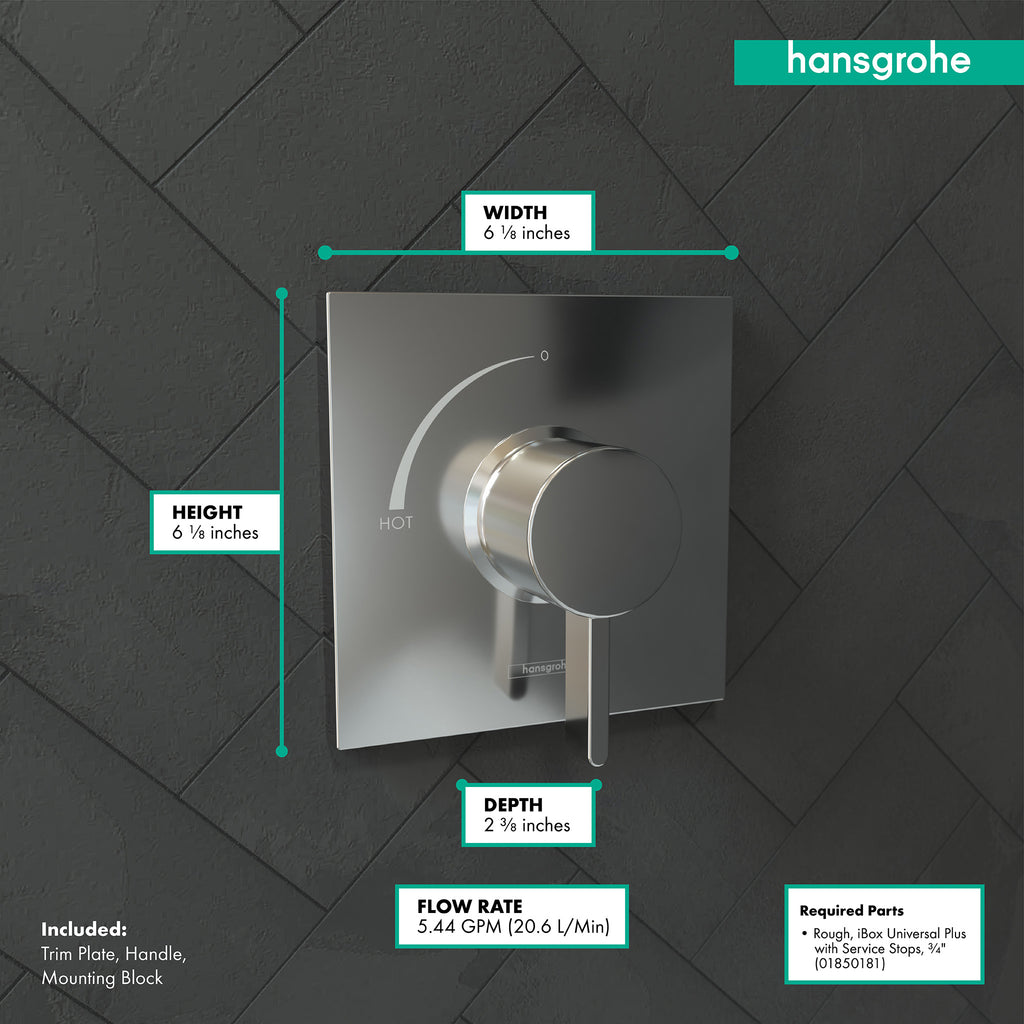 HANSGROHE 15724001 Ecostat Square Pressure Balance Trim - Chrome