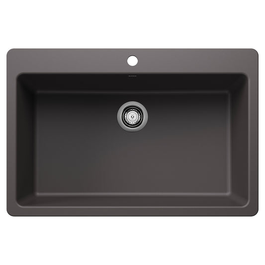 BLANCO 443196 Liven Liven SILGRANIT 33" Super Single Dual Mount Kitchen Sink - Cinder in Cinder