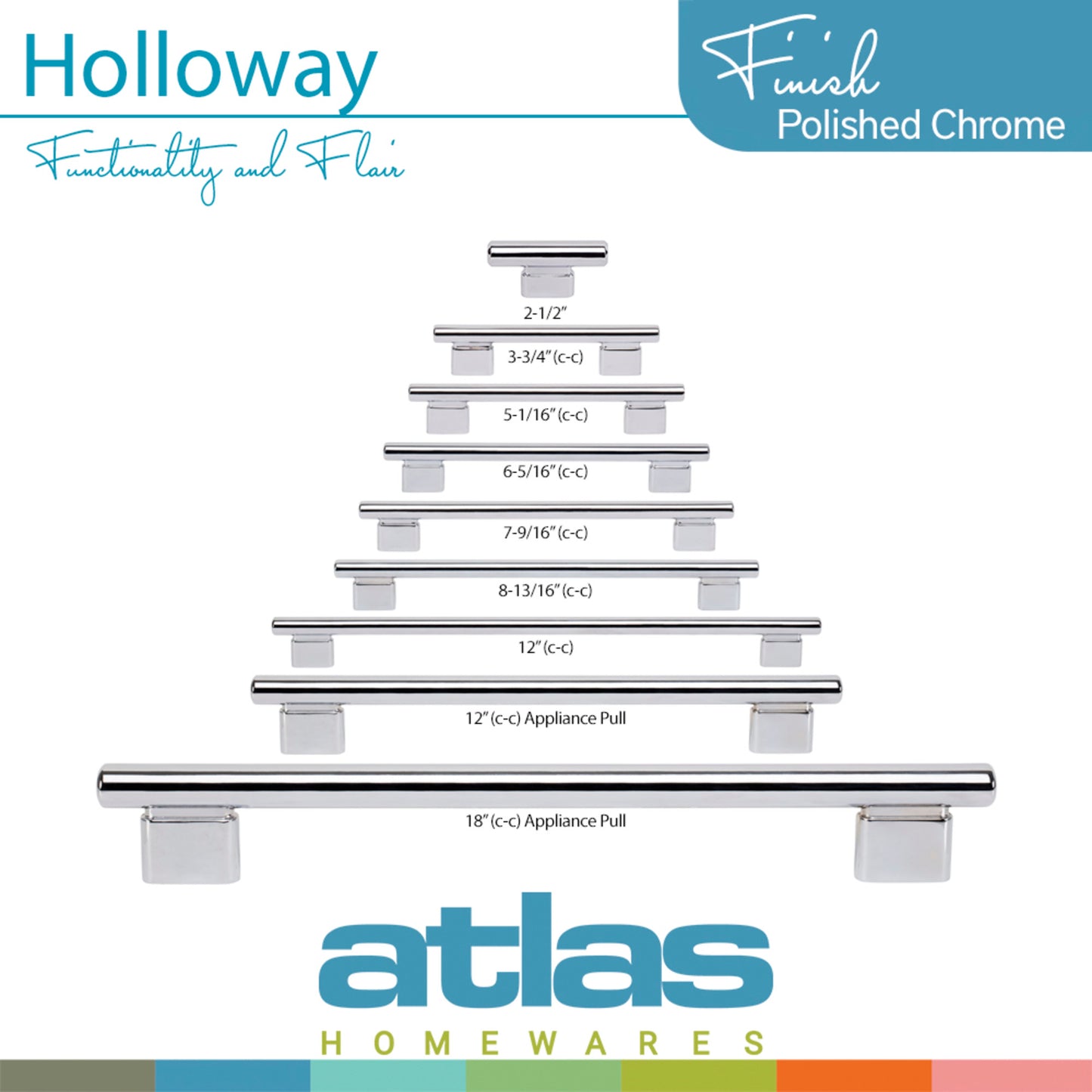 ATLAS A518-CH Holloway 12" Center to Center Bar Pull - Polished Chrome