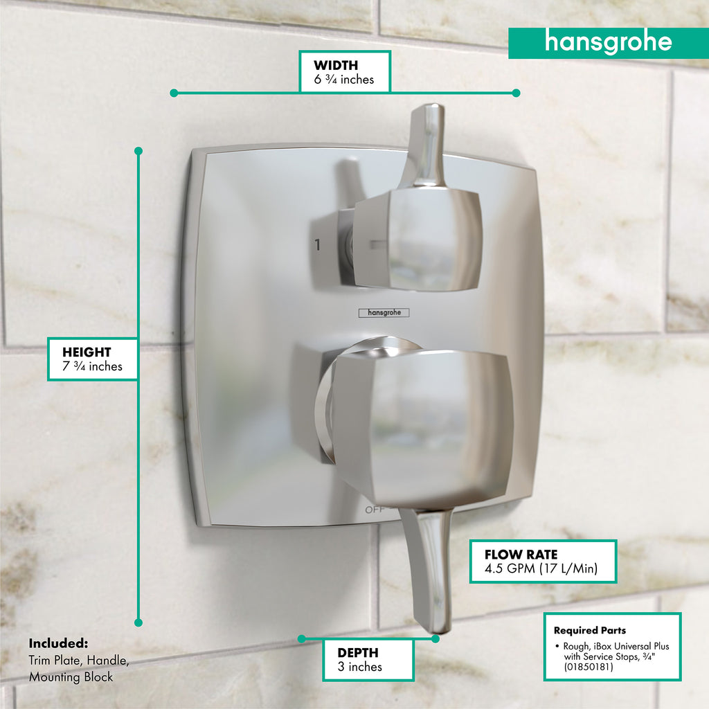 HANSGROHE 15865001 Ecostat Classic Pressure Balance Trim Classic Square with Diverter - Chrome