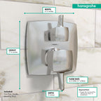 HANSGROHE 15865001 Ecostat Classic Pressure Balance Trim Classic Square with Diverter - Chrome