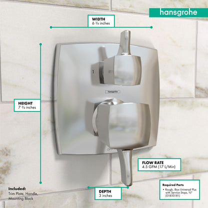 HANSGROHE 15865001 Ecostat Classic Pressure Balance Trim Classic Square with Diverter - Chrome