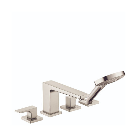 HANSGROHE 32557821 Metropol 4-Hole Roman Tub Set Trim with Lever Handles and 1.75 GPM Handshower - Brushed Nickel