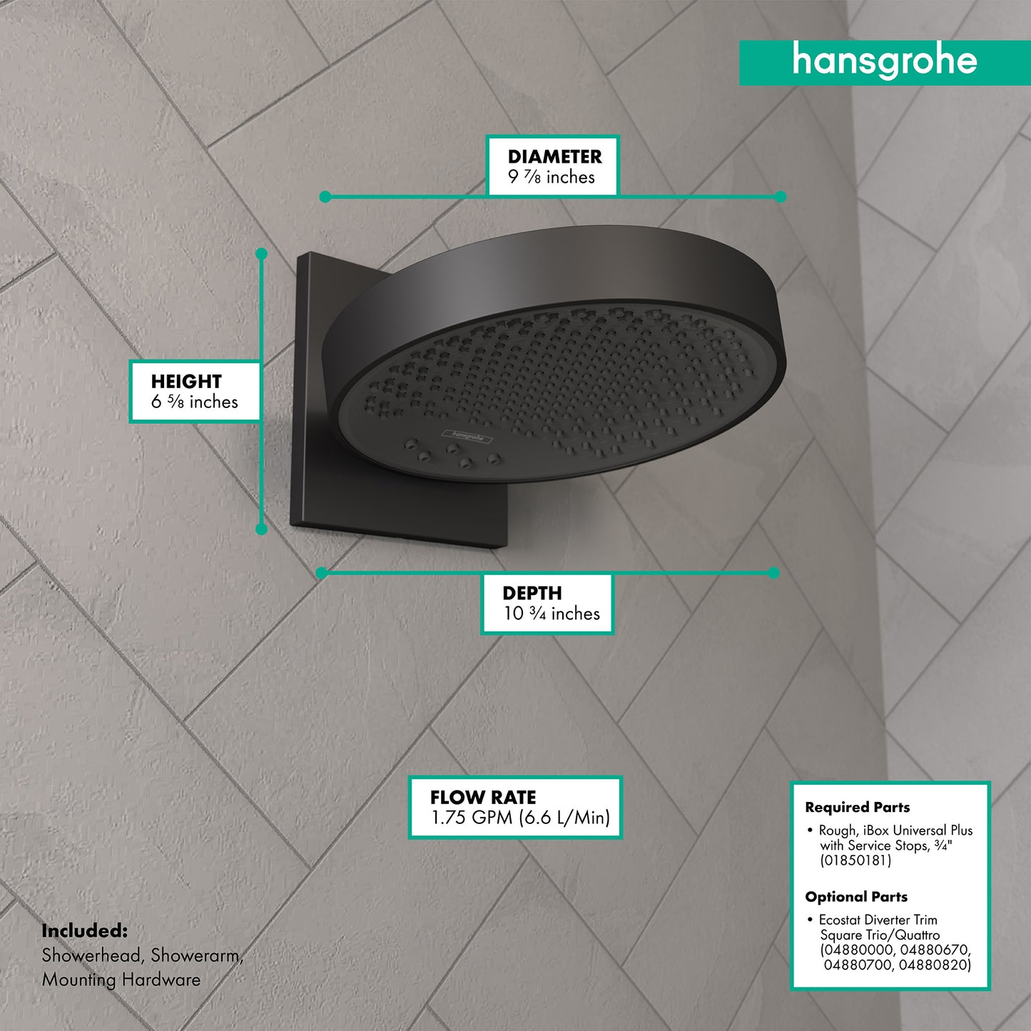 HANSGROHE 26235671 Matte Black Rainfinity Modern Showerhead 1.75 GPM