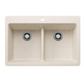 BLANCO 443209 Liven Liven SILGRANIT 33" 50/50 Double Bowl Dual Mount Kitchen Sink with Low Divide - Soft White in Soft White