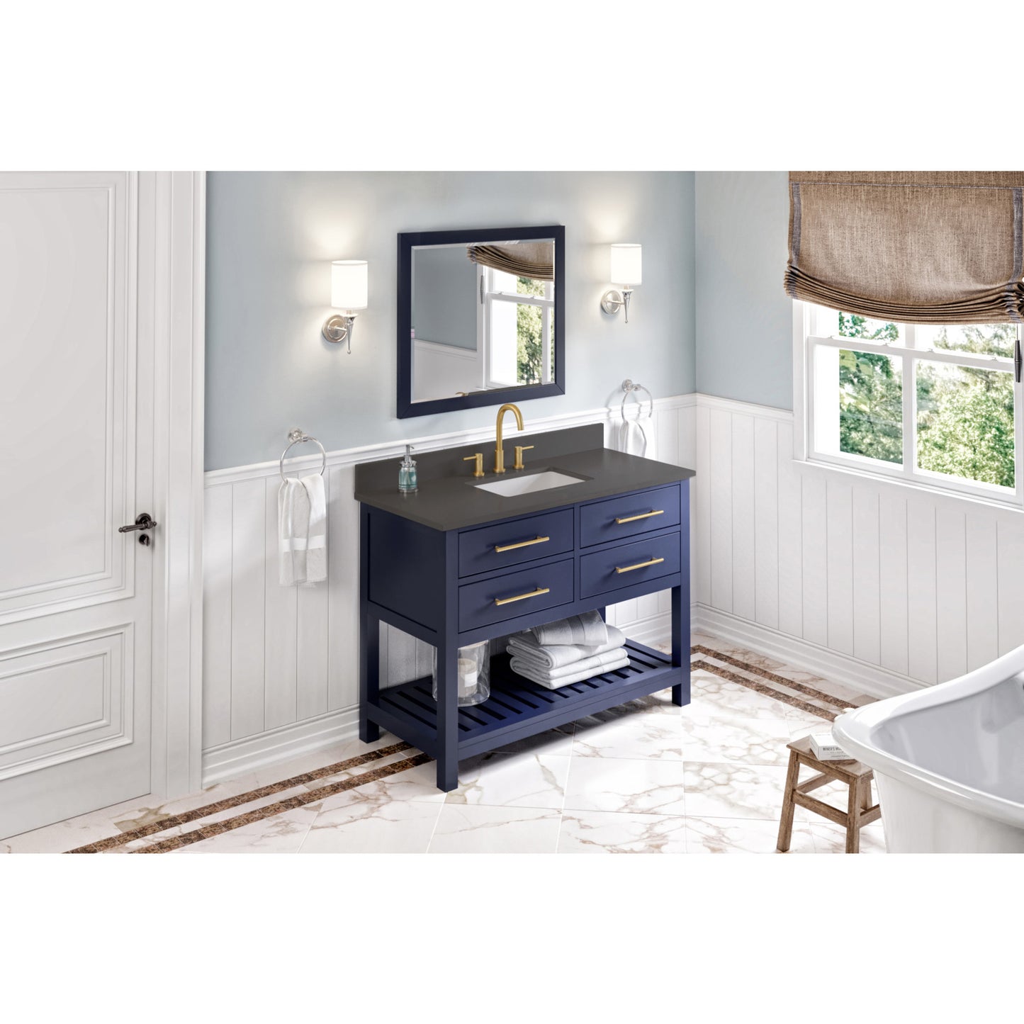 JEFFREY ALEXANDER VN2WAV-48-BL-NT 48" Hale Blue Wavecrest Vanity - Hale Blue