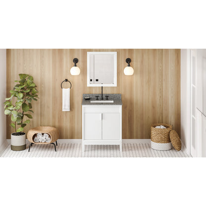 JEFFREY ALEXANDER VKITTHE30WHBOR 30" White Theodora Vanity, Boulder Cultured Marble Vanity Top, undermount rectangle bowl - White