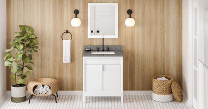 JEFFREY ALEXANDER VKITTHE30WHBOR 30" White Theodora Vanity, Boulder Cultured Marble Vanity Top, undermount rectangle bowl - White