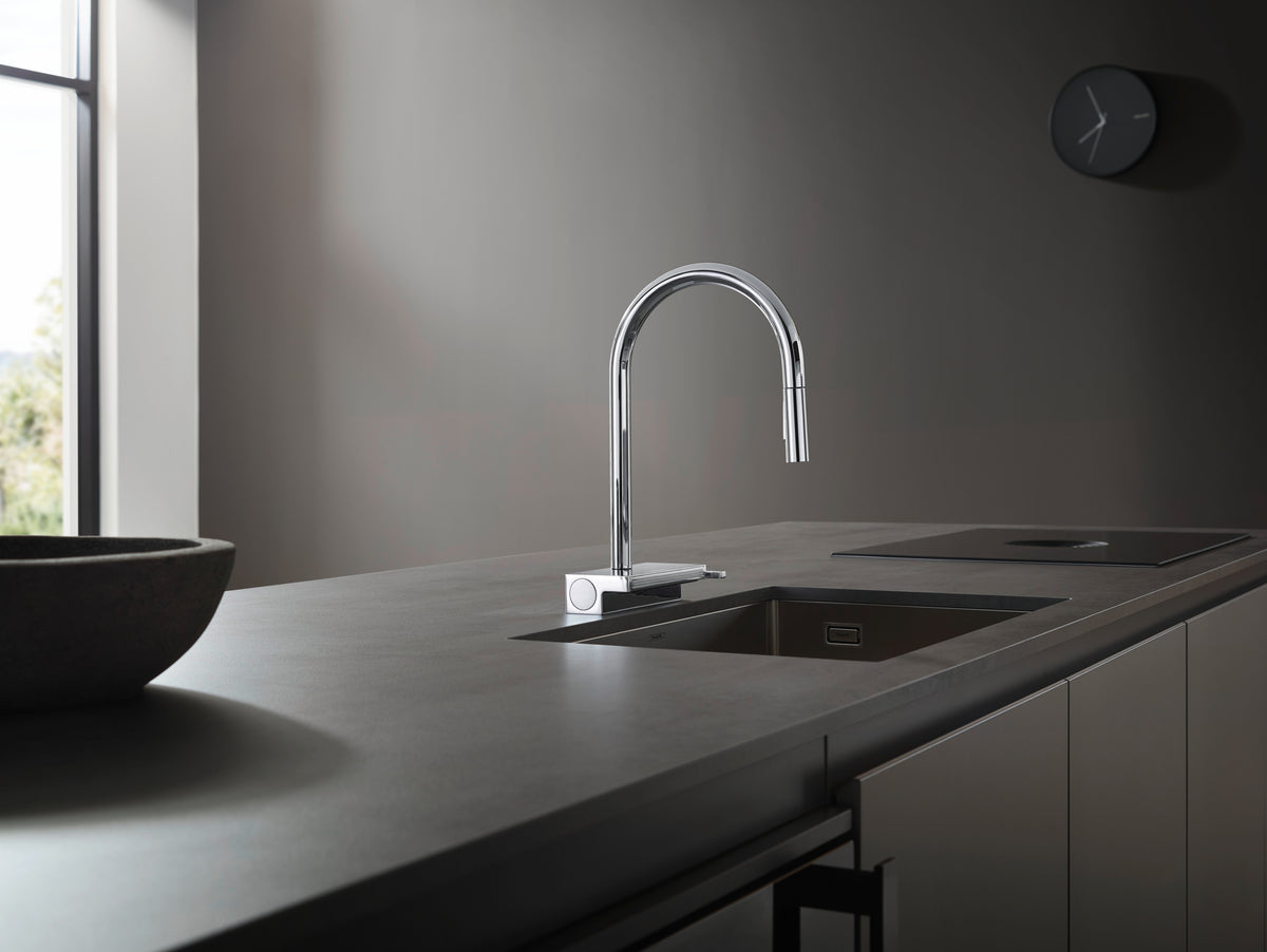 HANSGROHE 73837831 Aquno Select HighArc Kitchen Faucet, 3-Spray Pull-Down, 1.75 GPM - Polished Nickel