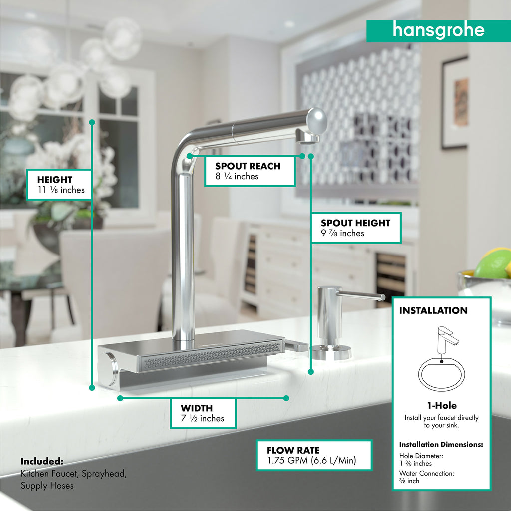 HANSGROHE 73836001 Aquno Select Kitchen Faucet, 2-Spray Pull-Out, 1.75 GPM - Chrome