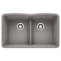 BLANCO 442077 Diamond Diamond SILGRANIT 32" 50/50 Double Bowl Undermount Kitchen Sink with Low Divide - Metallic Gray in Metallic Gray